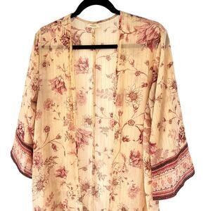 Maurices Cream and Blush Pink Open Front Kimono Cardigan Size S